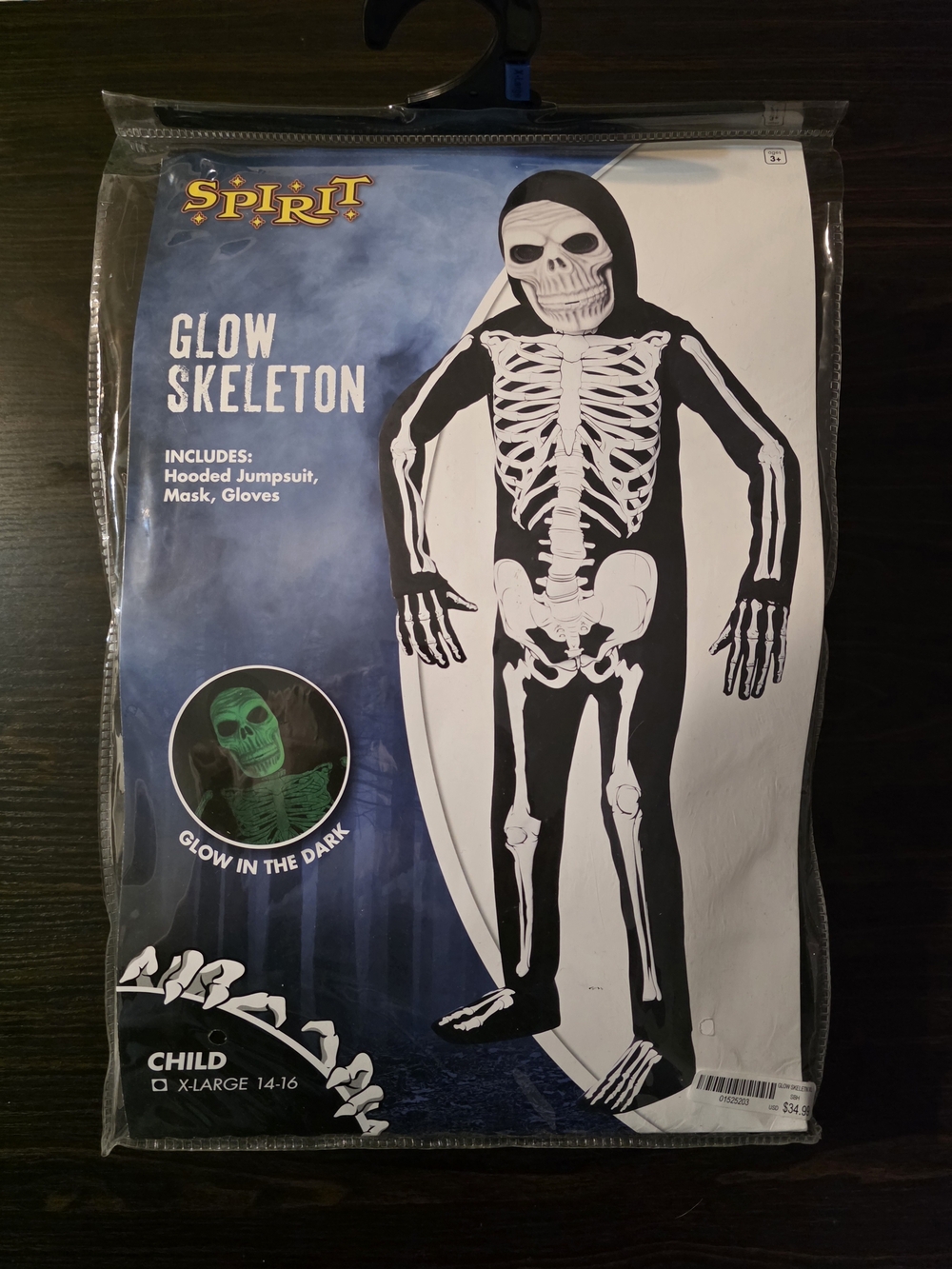 Spirit Kids Boys Girls Glow Skeleton Costume Size XL 14/16